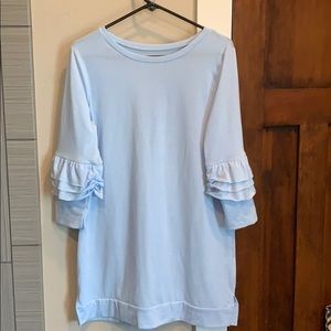Powder blue T-shirt dress with ruffle sleeves